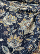 Wolfgang Floral Chenille Fabric - Onyx Black Damask, 57" Width, 27" Horizontal Repeat, 29" Vertical Repeat (1 Yard)