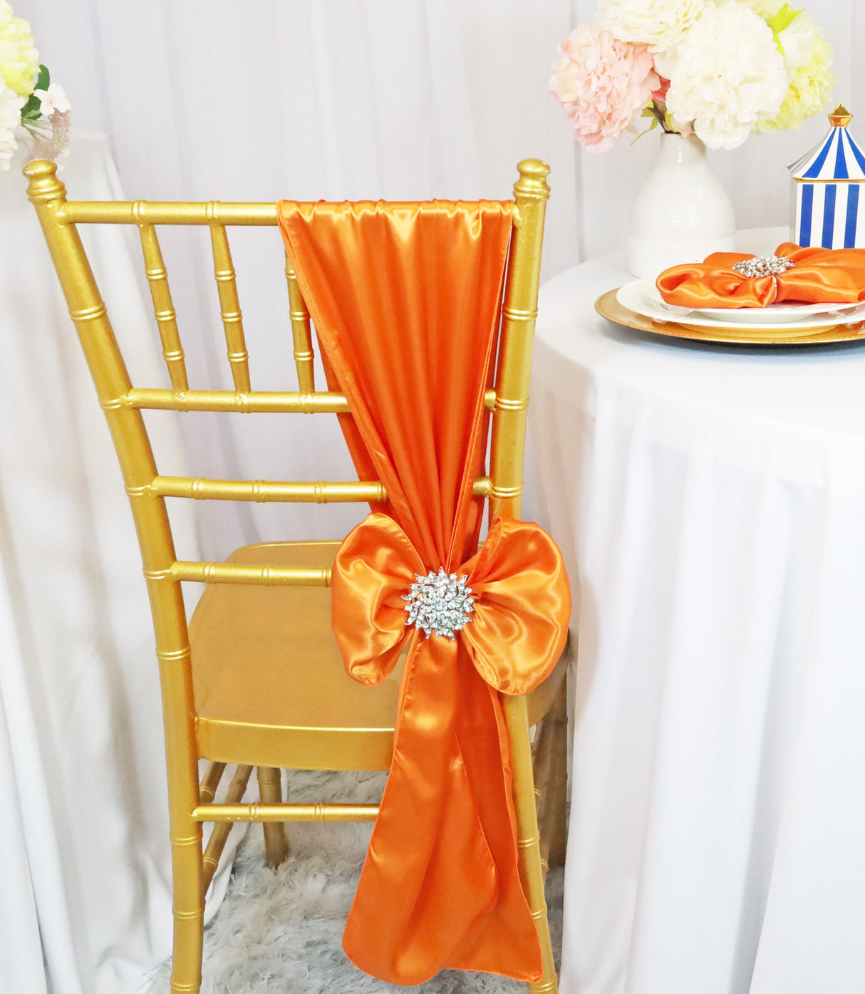 Satin Chair Sashes Tangerine 8x108