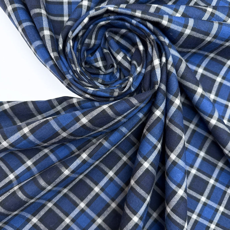 Cotton Tweed Checked Gray-Blue