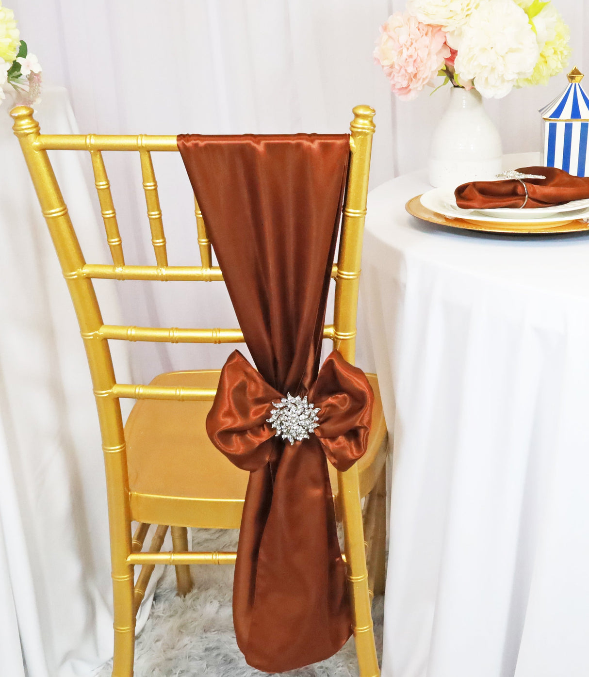 Satin Chair Sashes Cognac 8x108