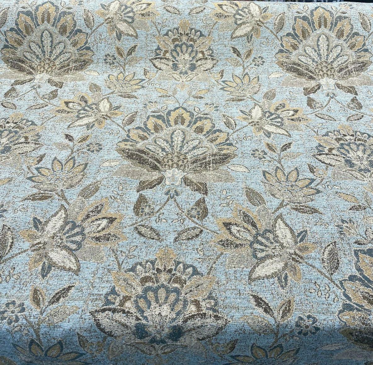 Wolfgang Floral Patina Vintage Damask Chenille Fabric - Vintage Teal Blue With Blue, Teal, Gold, And Rust Hints, 57" Width (1 Yard)