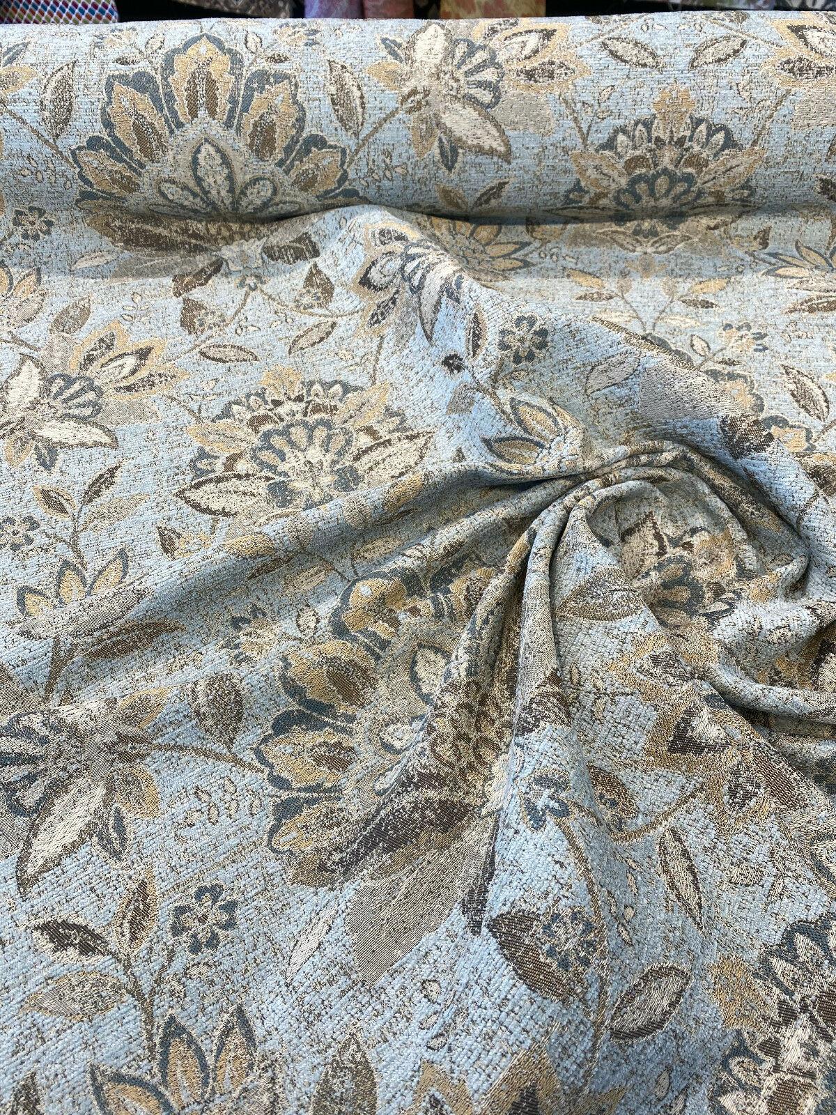 Wolfgang Floral Patina Vintage Damask Chenille Fabric - Vintage Teal Blue With Blue, Teal, Gold, And Rust Hints, 57" Width (1 Yard)
