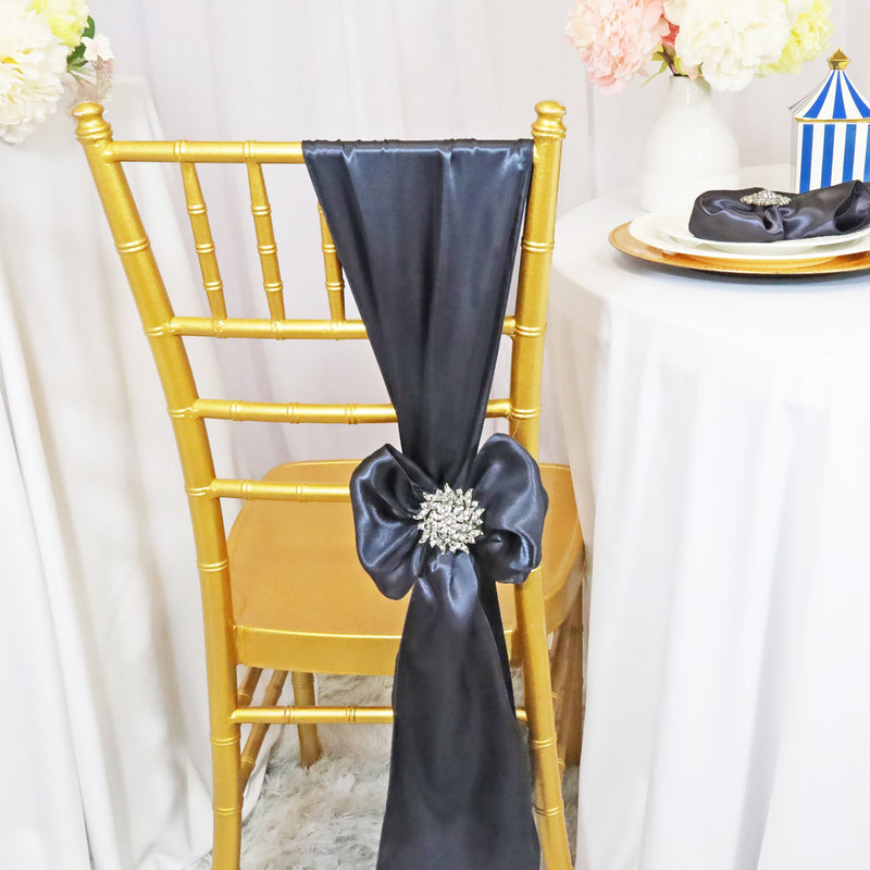 Satin Chair Sash Sample 8x108 Pewter/Charcoal