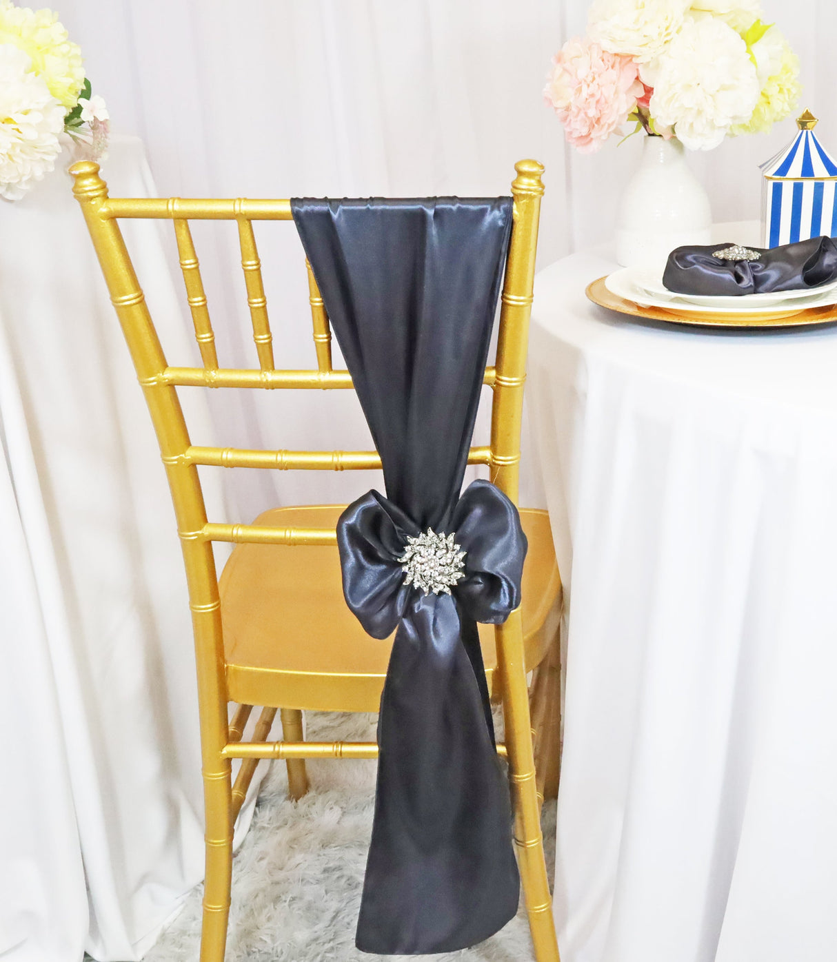 Satin Chair Sashes 8x108 Pewter/Charcoal