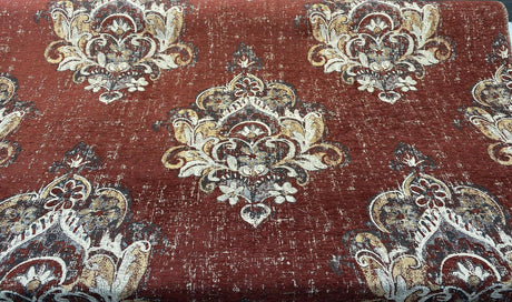 Saona Auburn Red Chenille Fabric - Damask Pattern, 54" Width, 100 Percent Polyester (1 Yard)