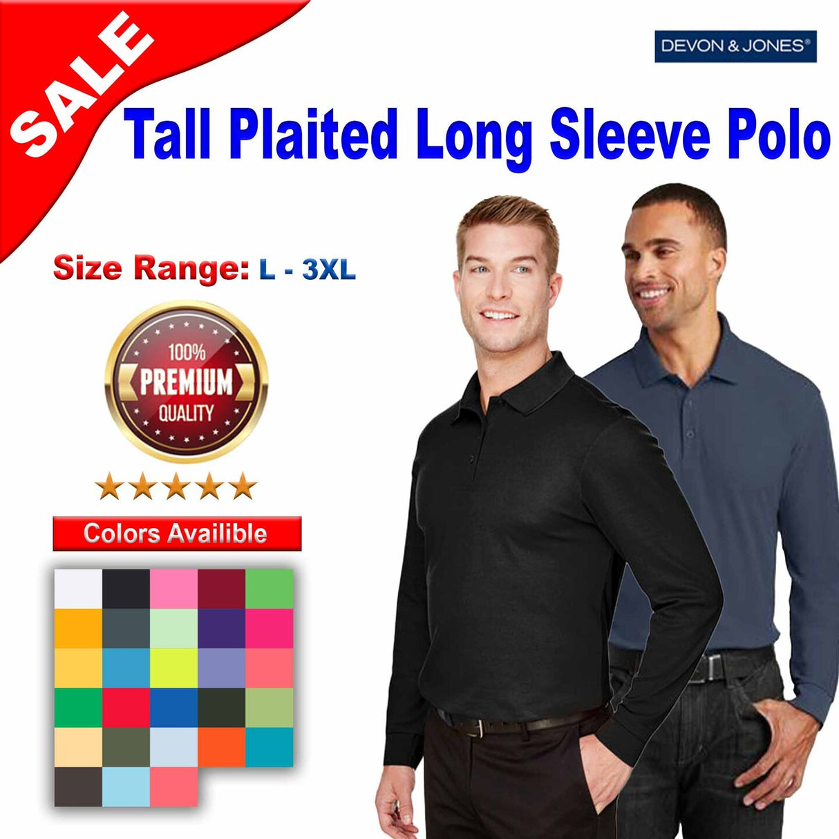 Devon & Jones® CrownLux Performance Tall Plaited Long Sleeve Polo