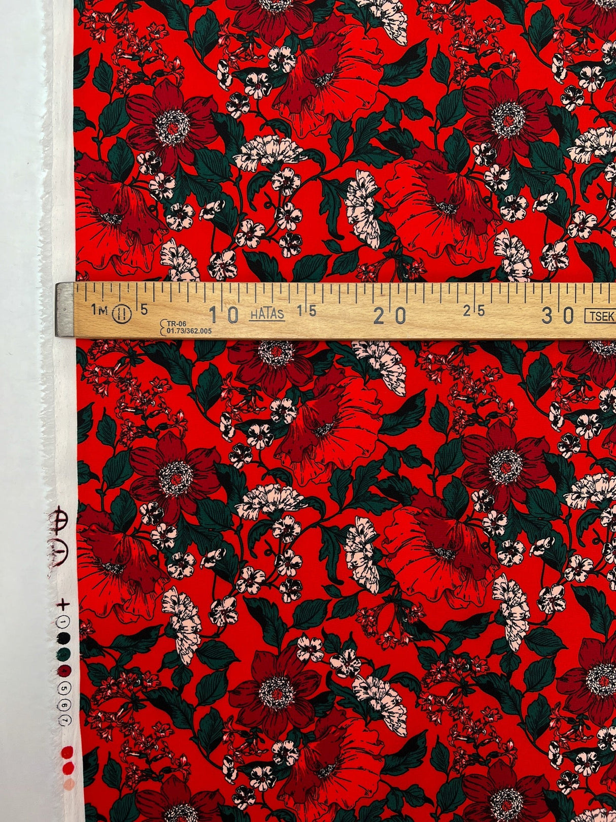 Polyester Crepe Floral Print Red Green