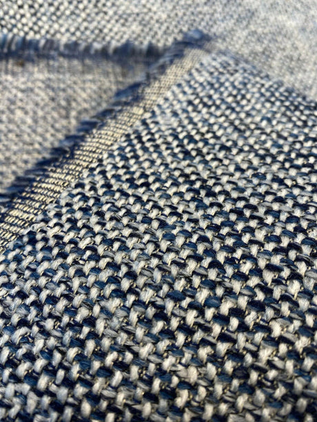 Swavelle Chenille Ridge Blue Ink Latex Backed Upholstery Fabric - Navy Blue Off White Basket Weave, 55" Width (1 Yard)