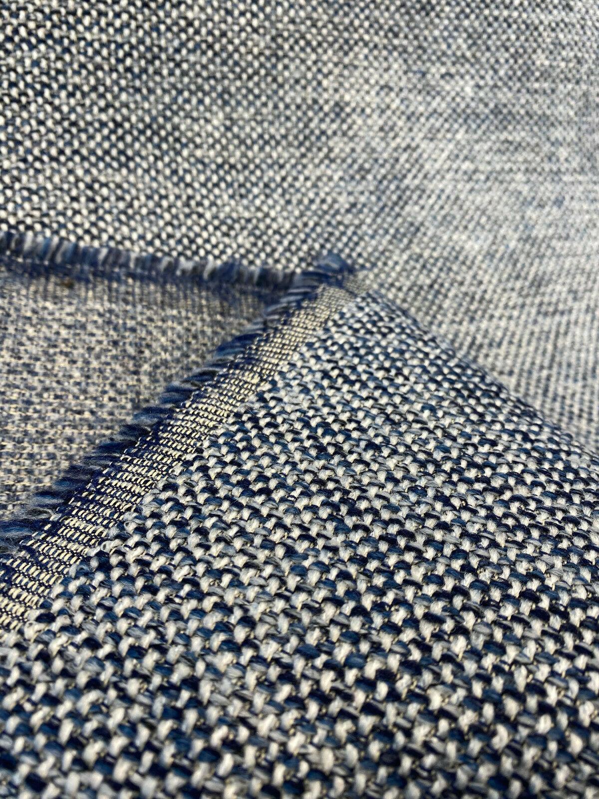 Swavelle Chenille Ridge Blue Ink Latex Backed Upholstery Fabric - Navy Blue Off White Basket Weave, 55" Width (1 Yard)