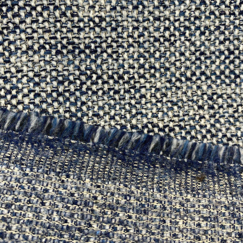 Swavelle Chenille Ridge Blue Ink Latex Backed Upholstery Fabric - Navy Blue Off White Basket Weave, 55" Width (1 Yard)
