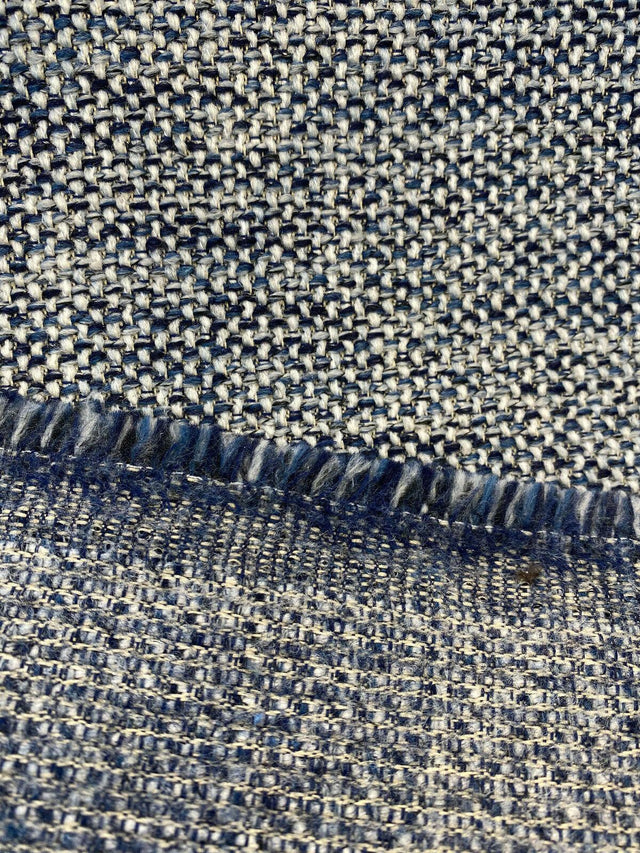 Swavelle Chenille Ridge Blue Ink Latex Backed Upholstery Fabric - Navy Blue Off White Basket Weave, 55" Width (1 Yard)
