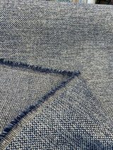 Swavelle Chenille Ridge Blue Ink Latex Backed Upholstery Fabric - Navy Blue Off White Basket Weave, 55" Width (1 Yard)