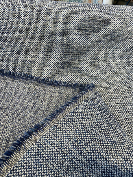 Swavelle Chenille Ridge Blue Ink Latex Backed Upholstery Fabric - Navy Blue Off White Basket Weave, 55" Width (1 Yard)