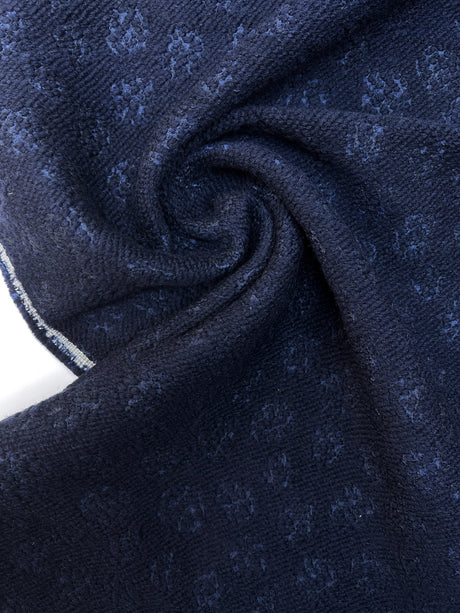 Wool Silk Double Weave Blue Abstract Fabric