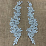 1 Pair 9.5" x 2" Each Side Beaded & Corded Floral Lace Applique Embroidered on 100% Polyester Net Mesh