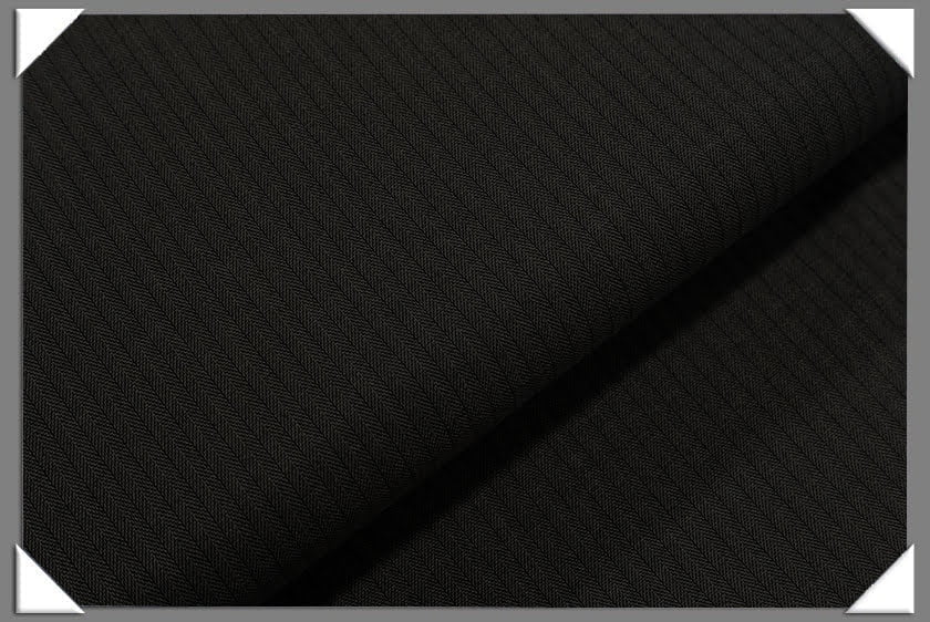 Black Vegan Herringbone Polyester Fabric - Black Herringbone, 60" Width