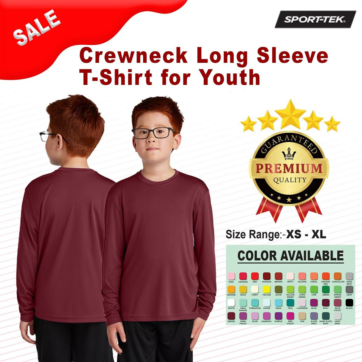 Sport-Tek® Crewneck Long Sleeve T-Shirt for Youth
