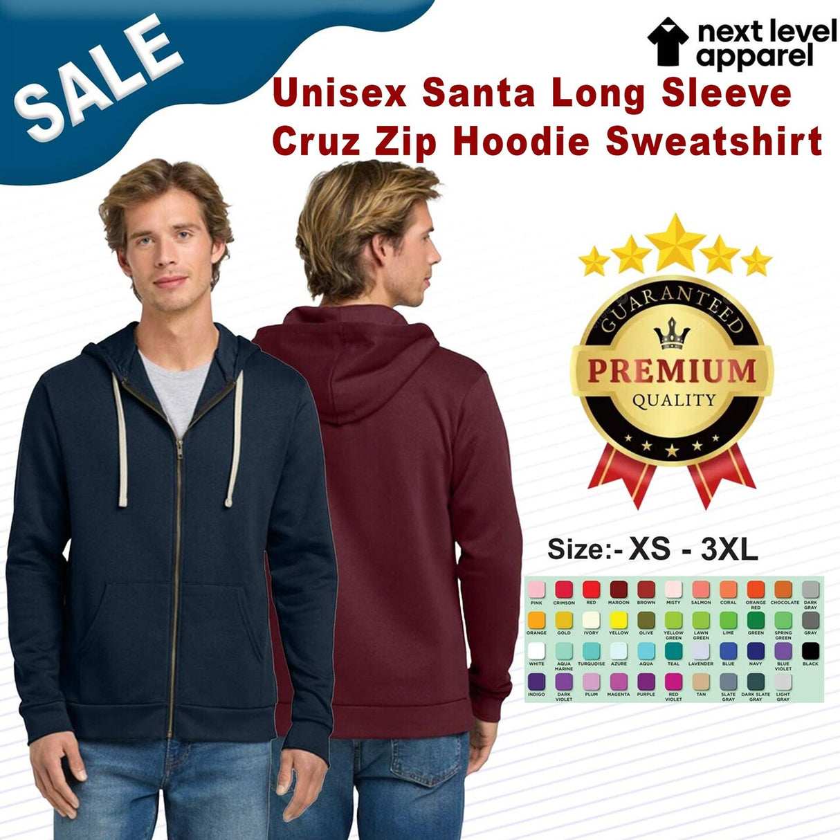 Next Level® Unisex Santa Long Sleeve Cruz Zip Hoodie Sweatshirt