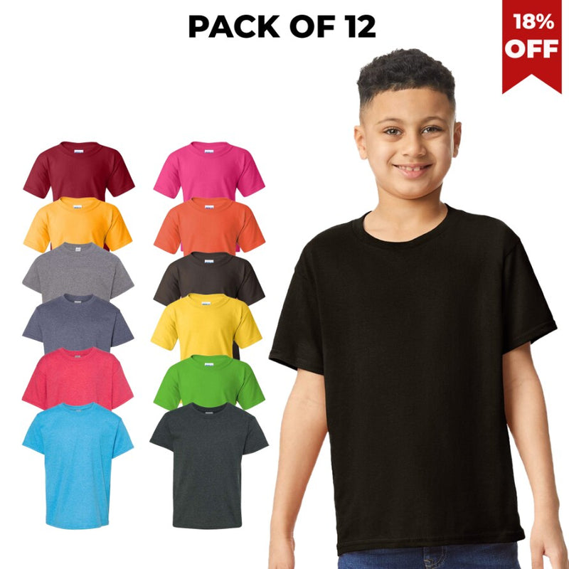 12 Pack GildanÂ® Heavy Cotton Crew Neck Short Sleeve Youth T-Shirt