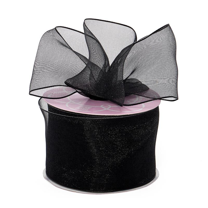 Sheer Organza Wired Ribbon 2 1/2 '' X 25 yd Black Color 1 / roll