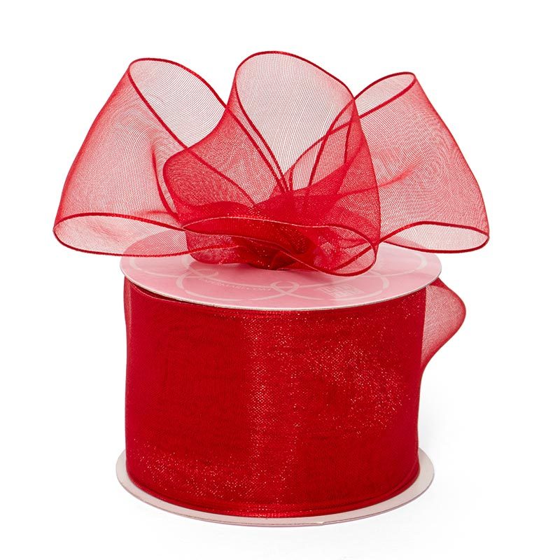 Sheer Organza Wired Ribbon 2 1/2 '' X 25 yd Red Color 1 / roll