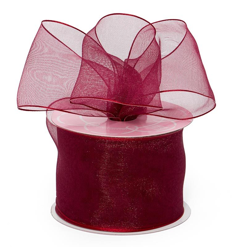 Sheer Organza Wired Ribbon 1 1/2 '' X 25 yd Wine Color 1 / roll