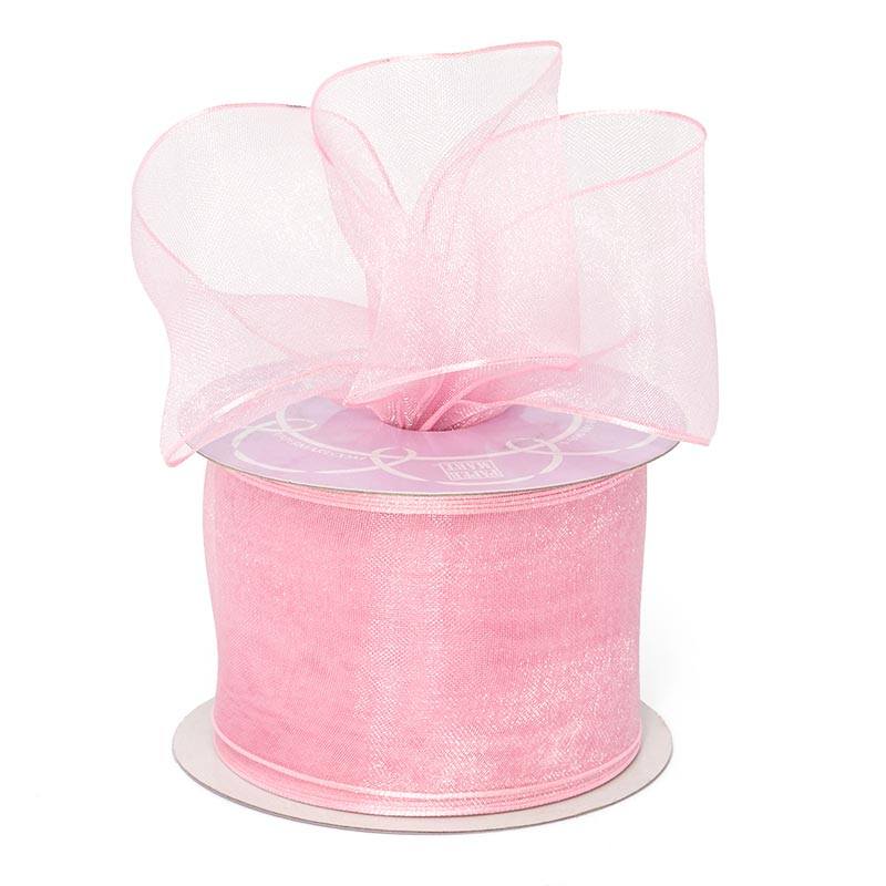 Sheer Organza Wired Ribbon 2 1/2 '' X 25 yd Pink Color 1 / roll