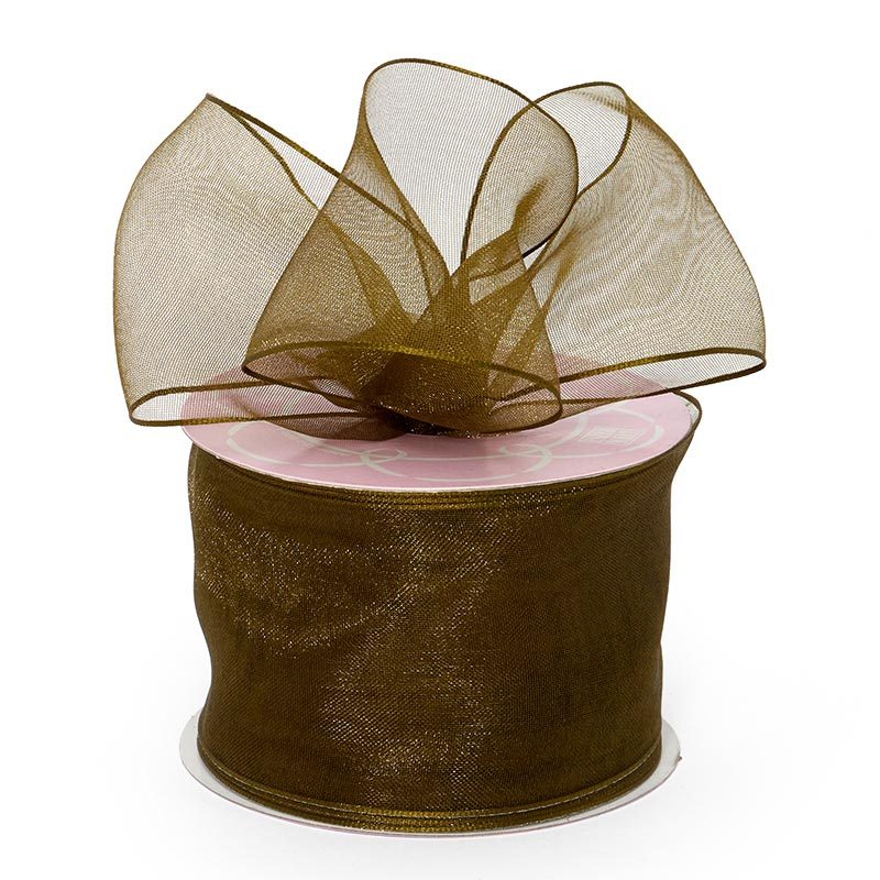 Sheer Organza Wired Ribbon 1 1/2 '' X 25 yd Old Willow Color 1 / roll