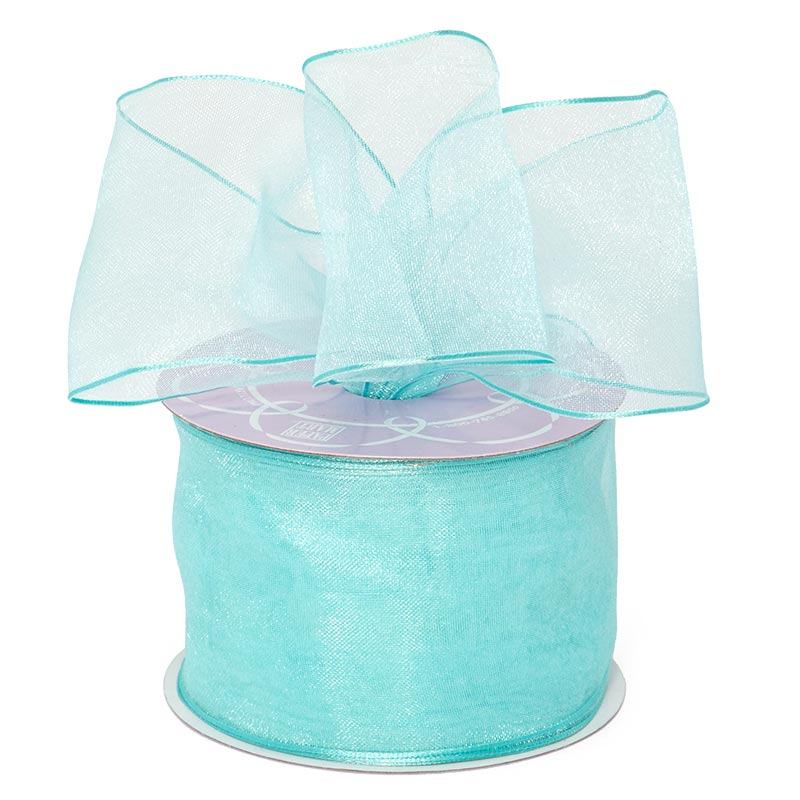 Sheer Organza Wired Ribbon 1 1/2 '' X 25 yd Aqua Color 1 / roll