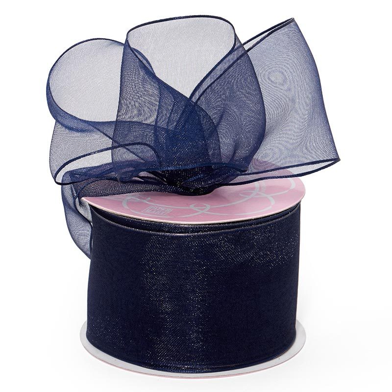 Sheer Organza Wired Ribbon 2 1/2 '' X 25 yd Navy Color 1 / roll