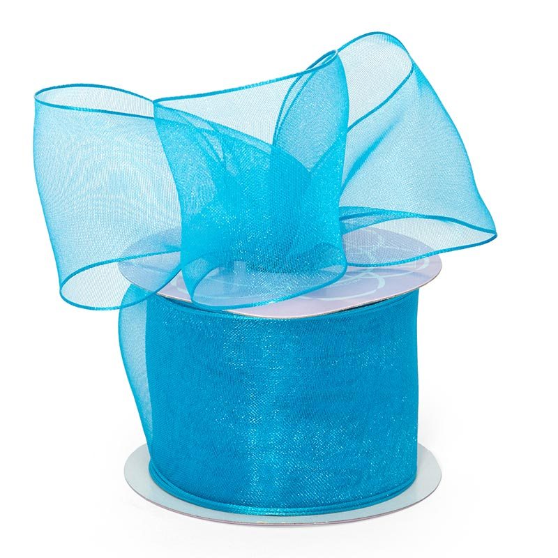 Sheer Organza Wired Ribbon 2 1/2 '' X 25 yd Turquoise Color 1 / roll
