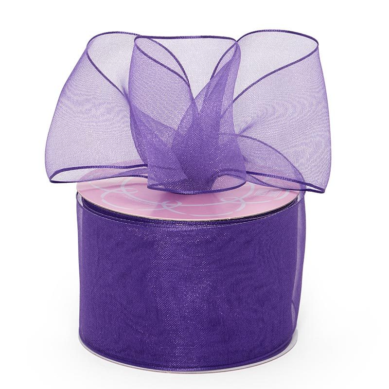 Sheer Organza Wired Ribbon 1 1/2 '' X 25 yd Purple Color 1 / roll