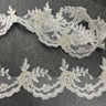 Beaded & Corded Lace Trimming Embroidered On 100% Polyester Net Mesh - Beaded Corded Embroidered Lace Fabric, 3" Wide, Gold, Ivory, Silver, White (1 Yard)
