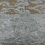 1 Yard Elegant Beaded Lace Fabric Embroidered on Polyester Net Mesh
