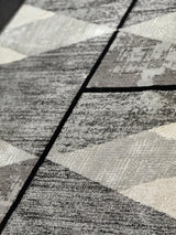 Z327A Polyester Area Rug - Silver-Toned With Charcoal Patterns And Bold Irregular Black Geometric Detailing, Black (5' 3" X 7' 6", 7' 9" X 10' 5")