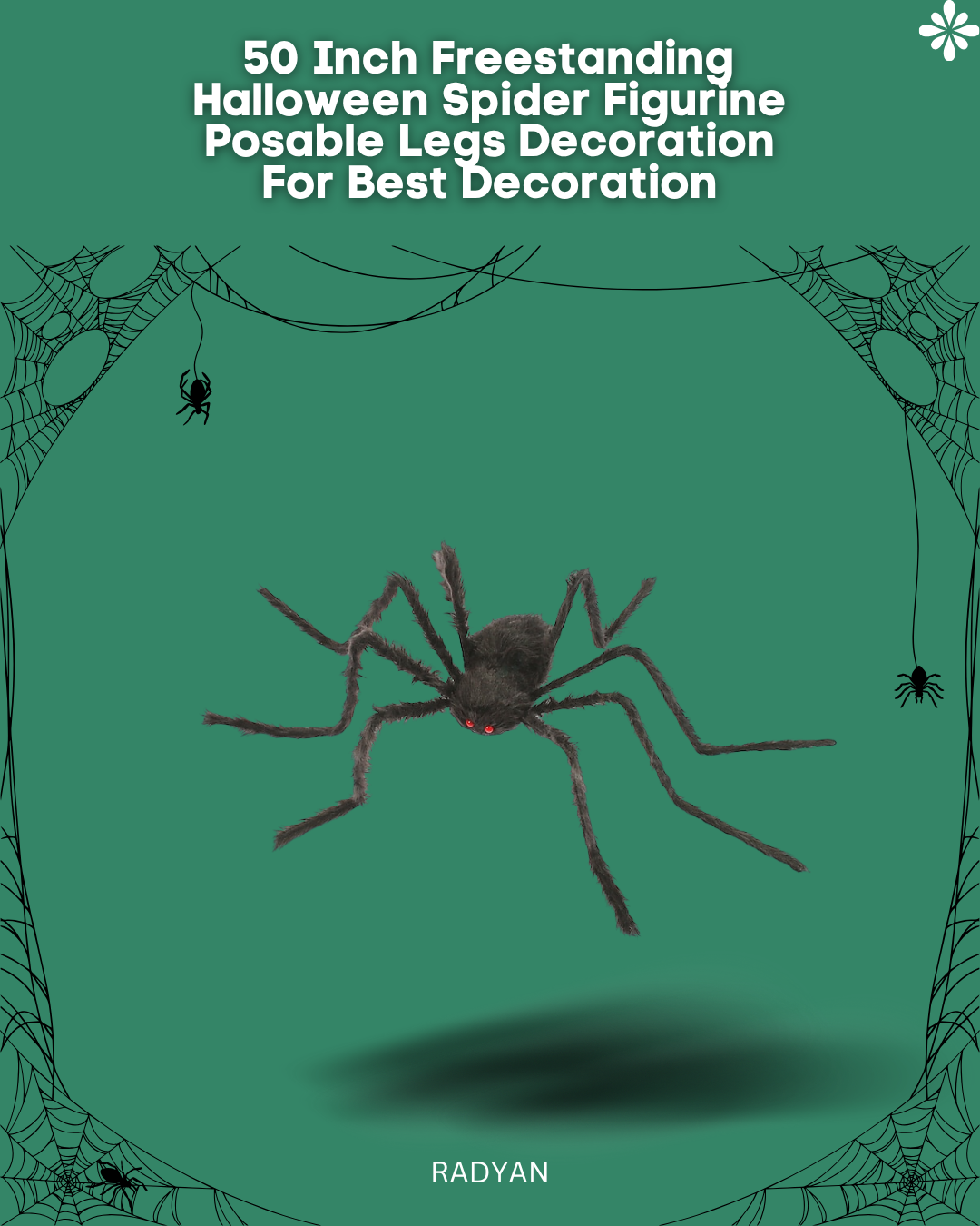 50 Inch Freestanding Halloween Spider Figurine Posable Legs Decoration For Best Decoration