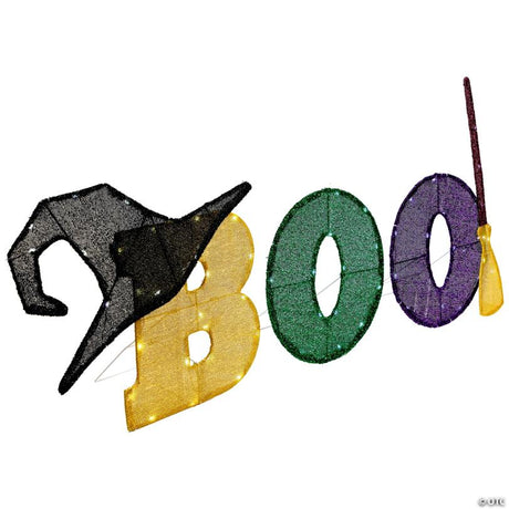 50-Inch LED Lighted Tinsel 'Boo' Outdoor Halloween Decoration