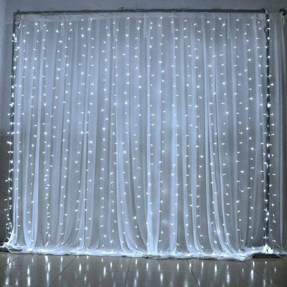 300 LED Curtain String Lights with Remote – White