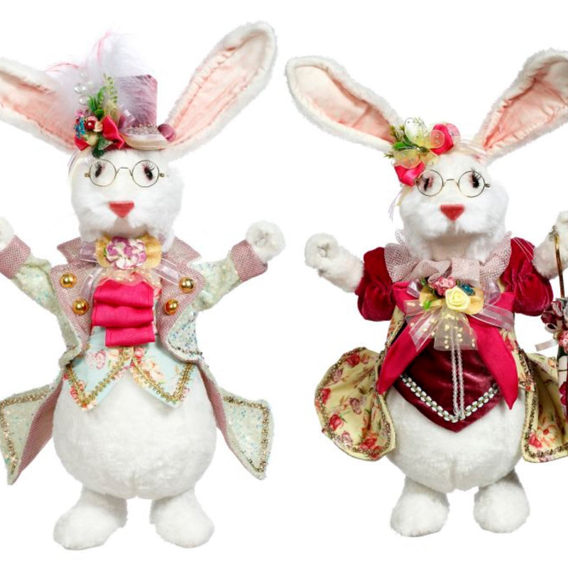 15" Mr & Mrs Fluffy Chubby Rabbit, Set of 2 - Mark Roberts