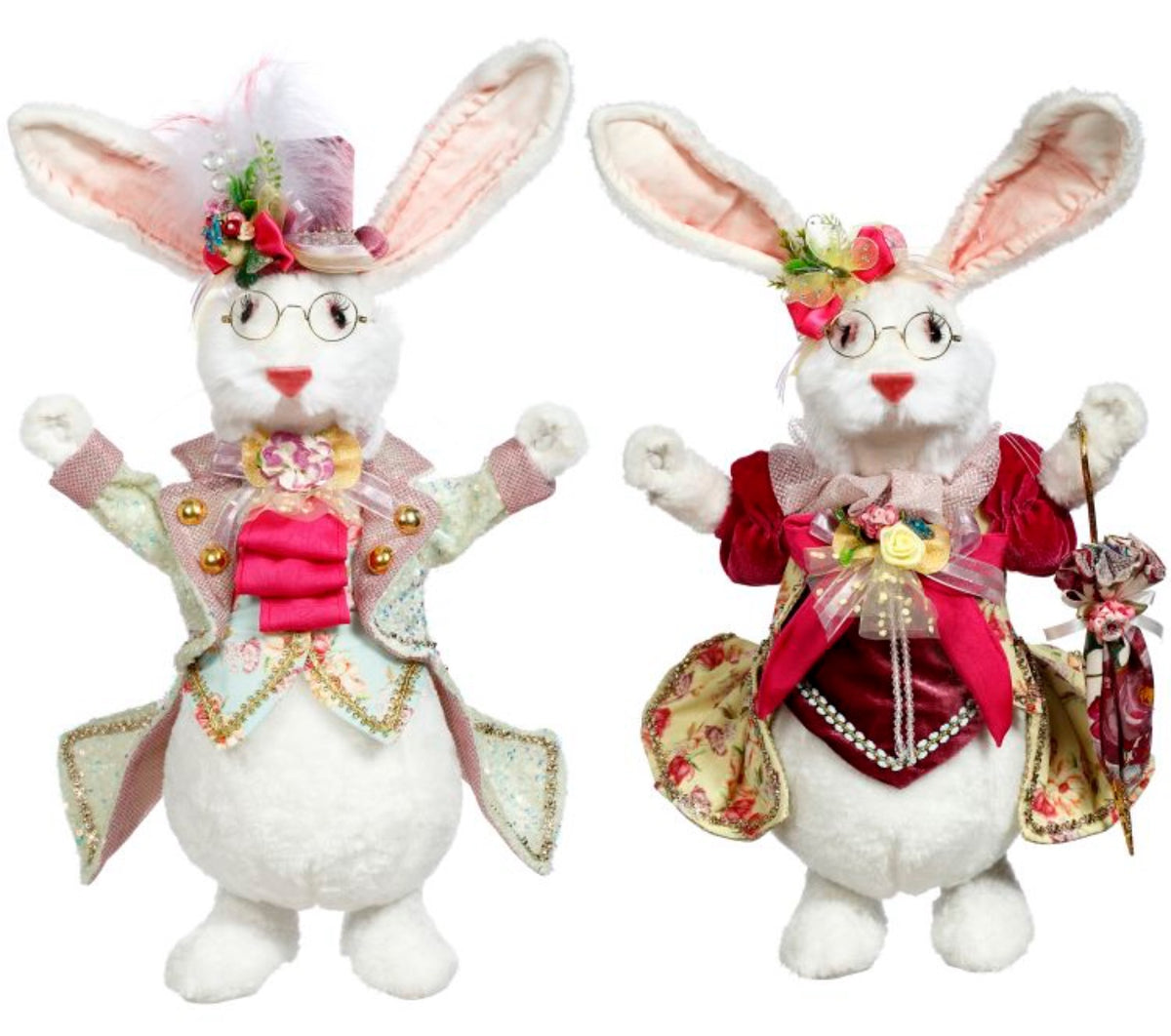 15" Mr & Mrs Fluffy Chubby Rabbit, Set of 2 - Mark Roberts