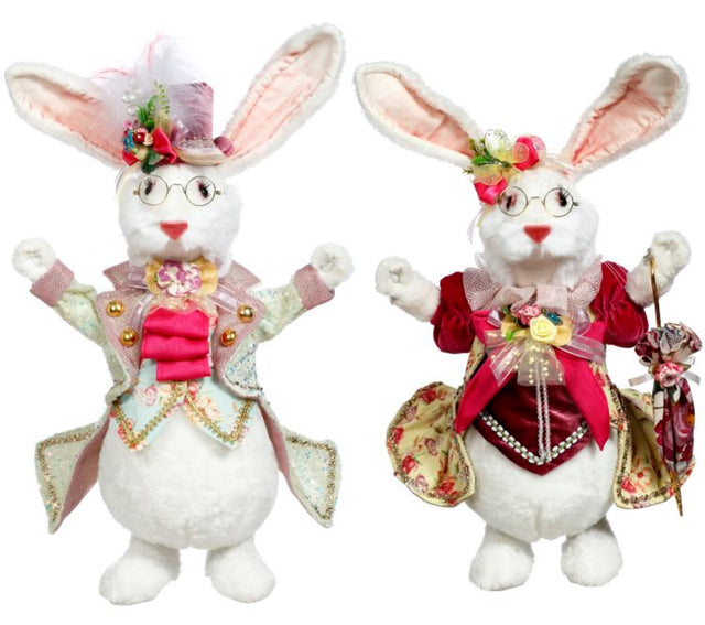 15" Mr & Mrs Fluffy Chubby Rabbit, Set of 2 - Mark Roberts