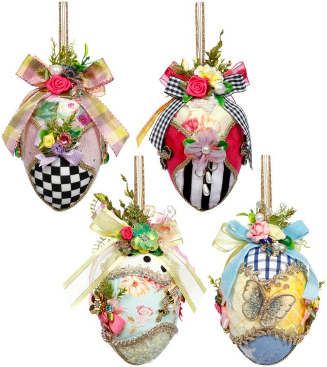 6" Fabric Jeweled Easter Eggs, Set of 4 - Mark Roberts