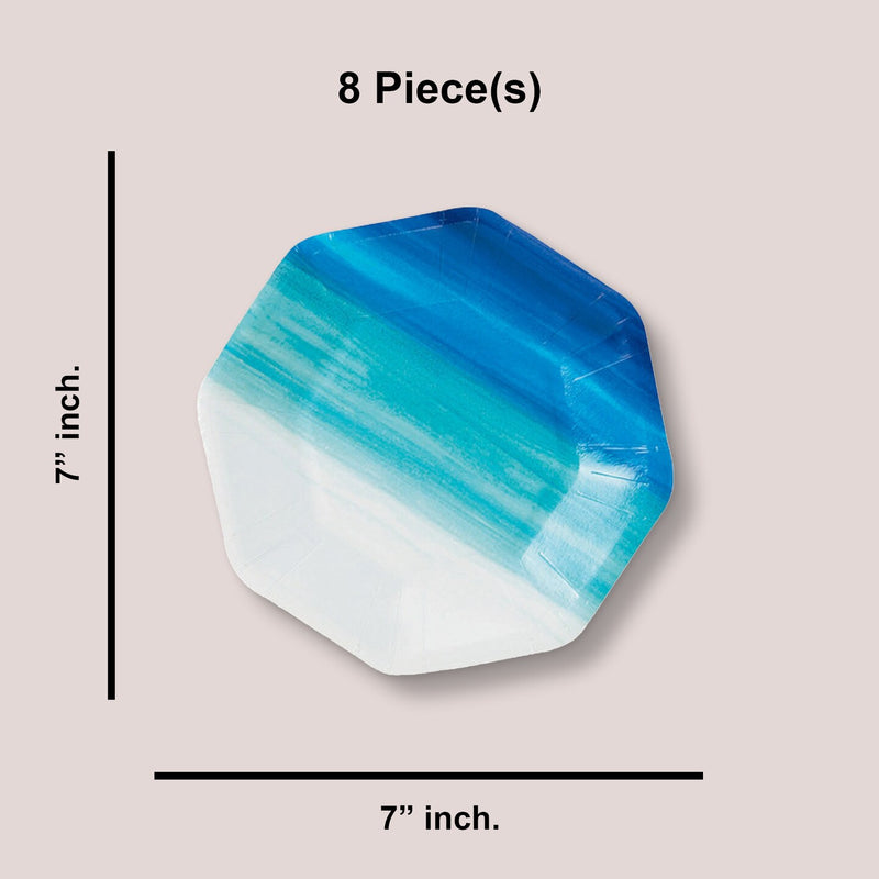 Coastal Seaside Blue and White Octagon Dessert Plates 8 Count Paper Tableware