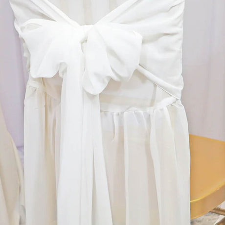 1 Piece White Chiffon Chair Back Cover with Sash Elegant Slipcover for Chiavari Chairs