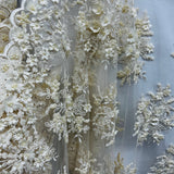 Beaded 3D Floral Lace Fabric