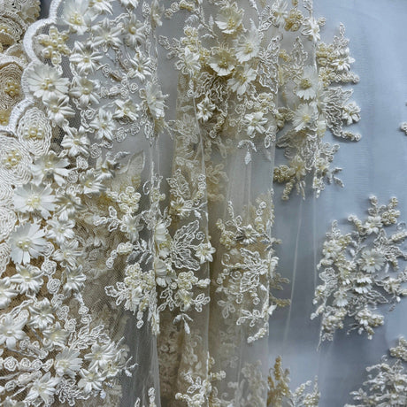 Beaded 3D Floral Lace Fabric