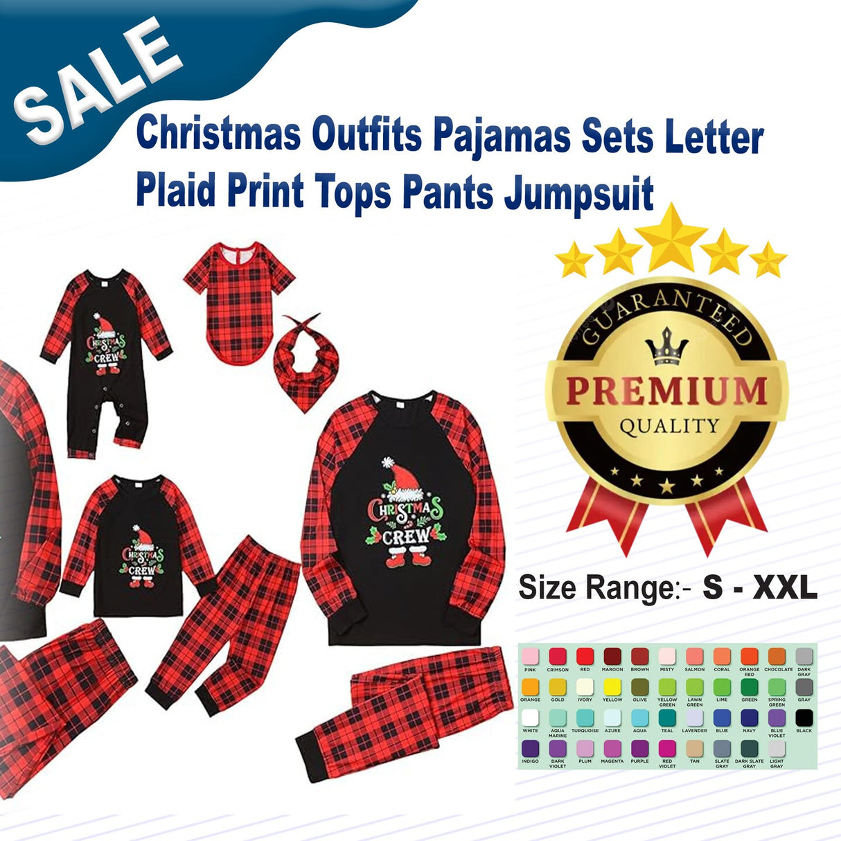 Christmas Outfits Pajamas Sets Letter Plaid Print Tops Pants Jumpsuit