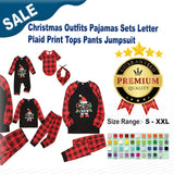 Christmas Outfits Pajamas Sets Letter Plaid Print Tops Pants Jumpsuit