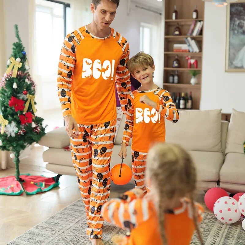 Orange Christmas Sleepwear Split Pajamas Outfits Set