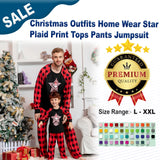 Christmas Outfits Home Wear Star Plaid Print Tops Pants Jumpsuit